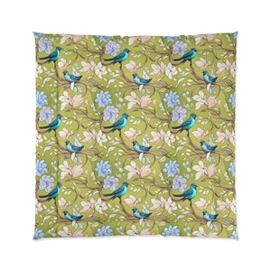 Blue Bird Comforter – Birds and Flowers Print - Dipaliz - Quilts & Comforters