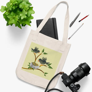 Organic Canvas Tote Bag Birds and Nest Design - Dipaliz - Bags