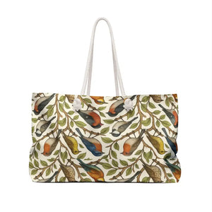 Polyester Weekender Bag Green Birds Print Soft Lined - Dipaliz - 24’’ × 13’’ - Tote Bags