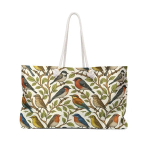 Polyester Weekender Bag Green Birds Print Soft Lined - Dipaliz - 24’’ × 13’’ - Tote Bags