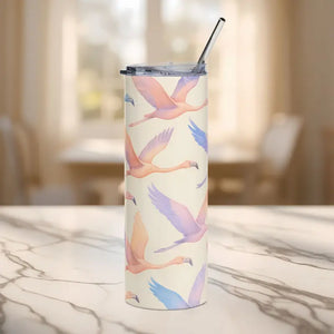 Flamingo Skinny Tumbler 20oz Tapered Shape Color Matching Straw Dipaliz - White / Tumblers