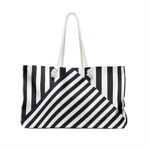 Oversized Weekender Bag - Black and White Striped Pattern - Dipaliz - Tote Bags