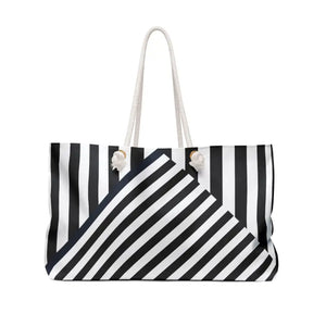 Black and White Striped Pattern Oversized Weekender Bag - Dipaliz - 24’’ × 13’’ - Tote Bags