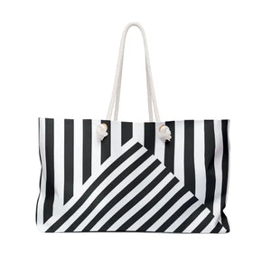 Black and White Striped Pattern Oversized Weekender Bag - Dipaliz - 24’’ × 13’’ - Tote Bags