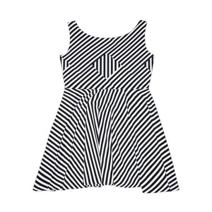 Black Striped Pattern Skater Dress Eco Material - Dipaliz - Dresses - Xs
