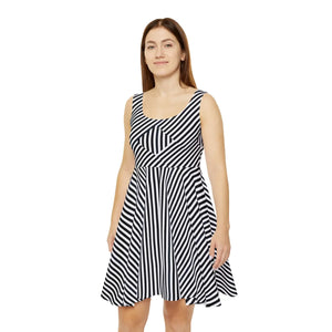 Black Striped Pattern Skater Dress Eco Material - Dipaliz - Dresses - Xs