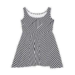 Black Striped Pattern Skater Dress Eco Material - Dipaliz - Dresses - Xs