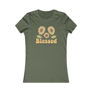 T-shirt - Blessed Floral Cotton Tee - Women’s Favorite Vibrant Top - Dipaliz s / Military Green