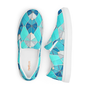 Bold Men’s Slip Canvas Shoes - Blue Abstract Pattern - Dipaliz - Sneakers