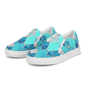 Bold Men’s Slip Canvas Shoes - Blue Abstract Pattern - Dipaliz - Sneakers