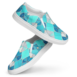 Bold Men’s Slip Canvas Shoes - Blue Abstract Pattern - Dipaliz - Sneakers