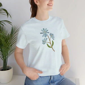 Unisex Blue Flower Jersey Short Sleeve Tee - Dipaliz - T-shirts