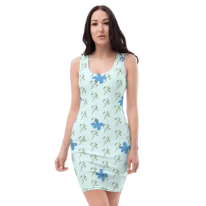 Blue Flowers Bodycon Dress - Stunning Figure Fit - Dipaliz - Xs - Dresses