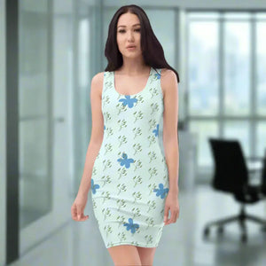 Blue Flowers Bodycon Dress - Stunning Figure Fit - Dipaliz - Dresses