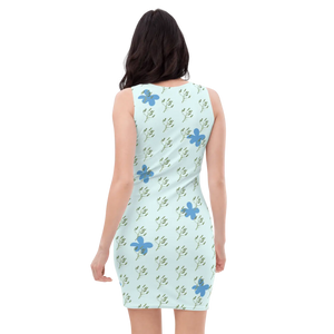 Blue Flowers Bodycon Dress – Spandex Floral - Dipaliz - Dresses - Xs