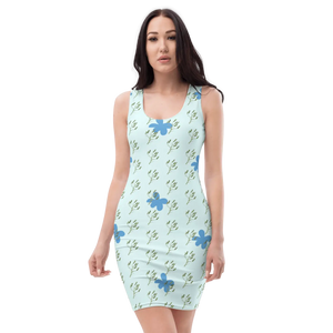 Blue Flowers Bodycon Dress – Spandex Floral - Dipaliz - Dresses - Xs