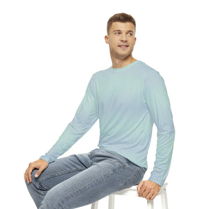 Cozy Long Sleeve Blue Green Stripes Tee - Brushed Poly - Dipaliz - T-shirts