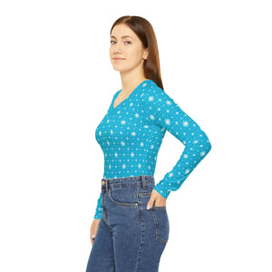 Turquoise Starburst Women’s Long Sleeve V-neck Shirt (aop) - T-shirts