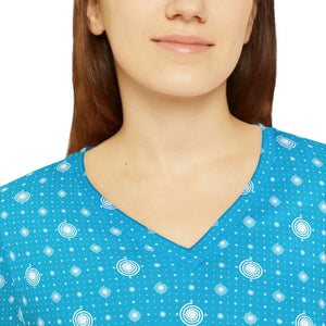 Turquoise Starburst Women’s Long Sleeve V-neck Shirt (aop) - T-shirts
