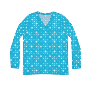 Turquoise Starburst Women’s Long Sleeve V-neck Shirt (aop) - T-shirts