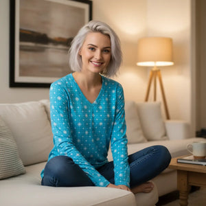 Turquoise Starburst Women’s Long Sleeve V-neck Shirt (aop) - T-shirts