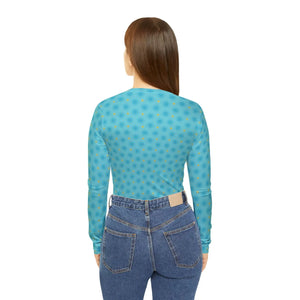 Sky Blue Hexagon Pattern Women’s Long Sleeve V-neck Shirt (aop) - T-shirts