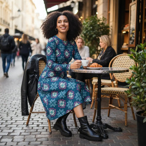 Long Sleeve Midi – Geometric Pattern Casual - Dipaliz - Dresses - Xs