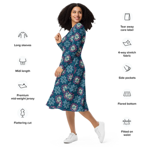 Long Sleeve Midi – Geometric Pattern Casual - Dipaliz - Dresses - Xs