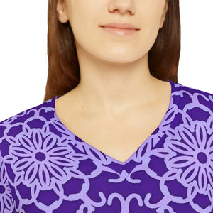 Purple Floral Medallion Pattern Women’s Long Sleeve V-neck Shirt (aop) - T-shirts