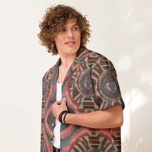 Boho Geometric Unisex Button Shirt - Recycled Polyester - Dipaliz - Shirts