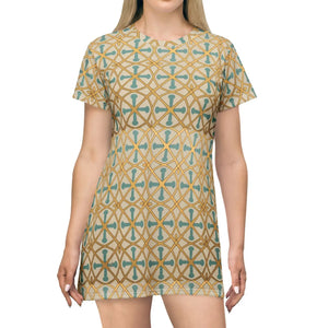 Dipaliz Boho Tile Print T-shirt Dress Retro Geometric Summer - Dresses