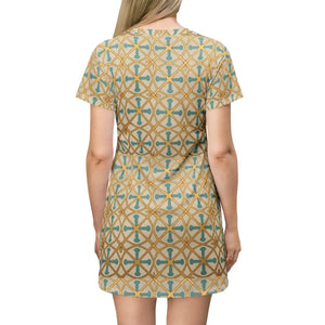 Dipaliz Boho Tile Print T-shirt Dress Retro Geometric Summer - Dresses
