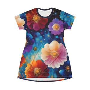 Floral Shirt Dress – Bright Colorful Flowers - Dipaliz - Dresses - Xs
