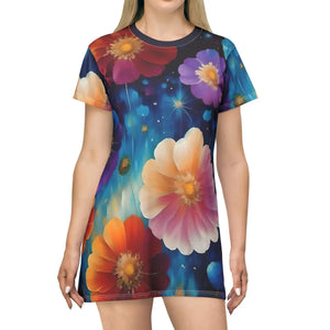 Floral Shirt Dress – Bright Colorful Flowers - Dipaliz - Dresses - Xs