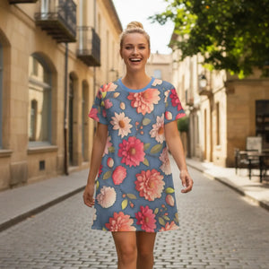 Floral Shirt Dress – Bright Colorful Flowers - Dipaliz - Dresses - Xs