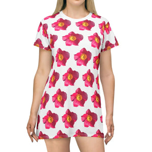 Floral Shirt Dress – Bright Pink Flowers Cotton - Dipaliz - Dresses - Xs