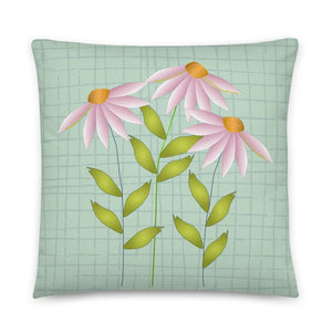 Pink Flowers Basic Pillow – Machine Washable Case - Dipaliz - Throw Pillows