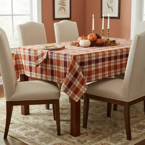 Dipaliz Burgundy Plaid Cotton Twill Tablecloth Autumn - Tablecloths