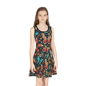 Girls Sleeveless Sundress Butterflies Pattern Summer Style Dipaliz - Seam Thread Color Automatically Matched to Design