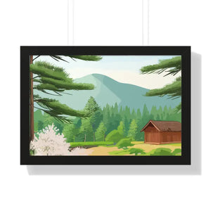 Gallery Canvas Stream Flowing Mountain Cabin Summer Scene - Dipaliz - 24″ x 16″ / Black - Posters Prints & Visual