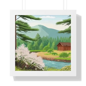 Gallery Canvas Stream Flowing Mountain Cabin Summer Scene - Dipaliz - 16″ x / White - Posters Prints & Visual Artwork