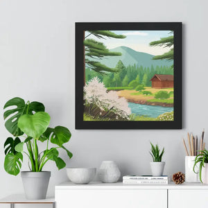 Gallery Canvas Stream Flowing Mountain Cabin Summer Scene - Dipaliz - 16″ x / Black - Posters Prints & Visual Artwork