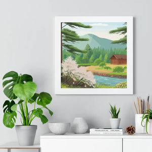 Gallery Canvas Stream Flowing Mountain Cabin Summer Scene - Dipaliz - Posters Prints & Visual Artwork