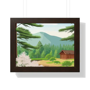 Gallery Canvas Stream Flowing Mountain Cabin Summer Scene - Dipaliz - 16″ x 12″ / Walnut - Posters Prints & Visual