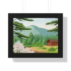 Gallery Canvas Stream Flowing Mountain Cabin Summer Scene - Dipaliz - 14″ x 11″ / Black - Posters Prints & Visual