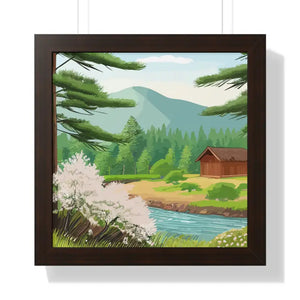 Gallery Canvas Stream Flowing Mountain Cabin Summer Scene - Dipaliz - 16″ x / Walnut - Posters Prints & Visual Artwork