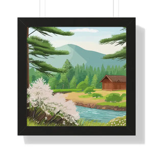 Gallery Canvas Stream Flowing Mountain Cabin Summer Scene - Dipaliz - Posters Prints & Visual Artwork