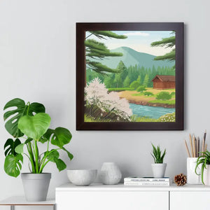 Gallery Canvas Stream Flowing Mountain Cabin Summer Scene - Dipaliz - Posters Prints & Visual Artwork