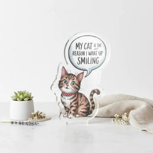 Dipaliz Cat Quote Acrylic Statue Wake Up Smiling Decor - Sculptures & Statues