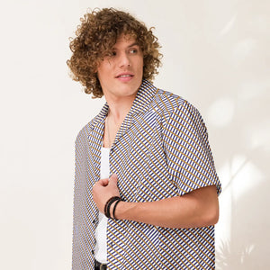 Eco-friendly Unisex Button Shirt Purple Orange Check - Dipaliz - Shirts